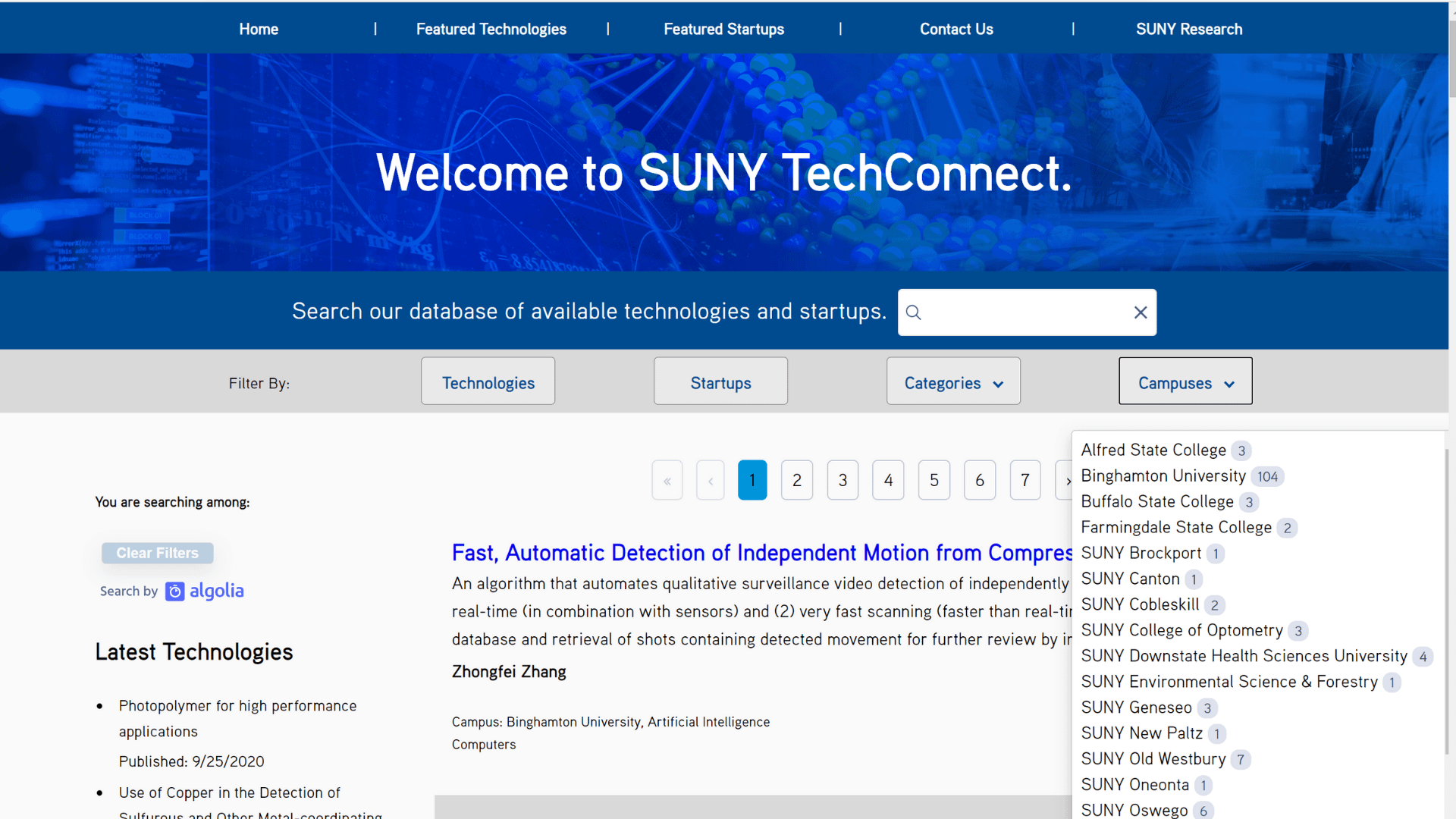 SUNY Homepage Campuses Dropdown